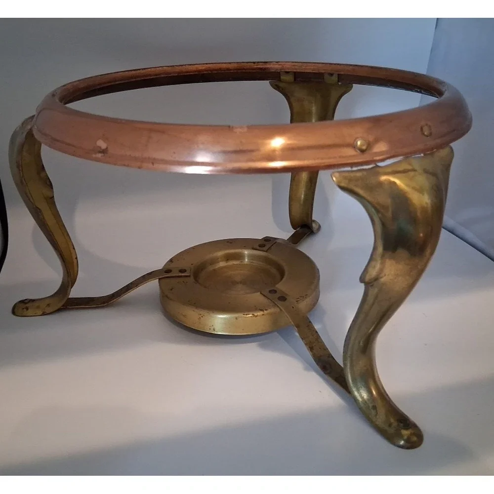 Copper & Brass Chafing Dish, Wood Handle Unbranded with 5 Pieces 